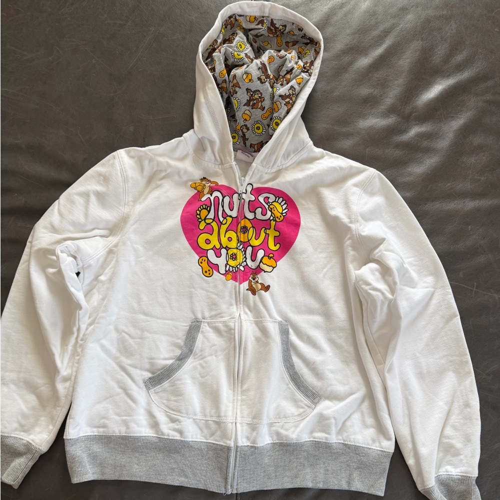 Disney Chip and Dale Nuts About You Zip Hoodie Juniors Girls XXL Valentine